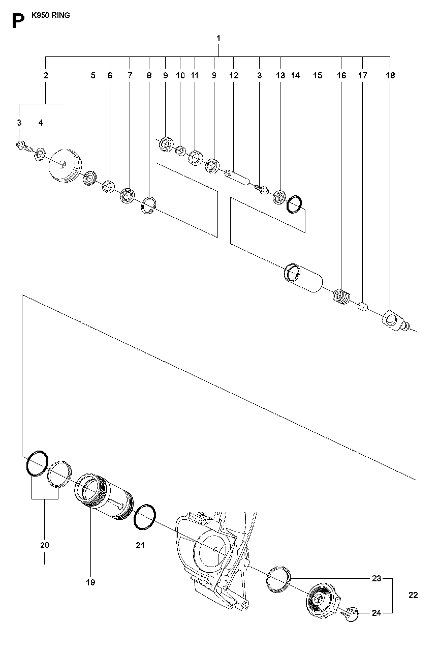 Engagement Roller Cpl Diagram and Parts List for K950RING 2007-01 Husqvarna Circular Saw