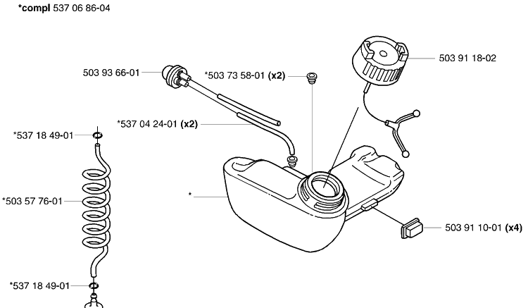 Fuel Tank Diagram and Parts List for 123L 2004-01 Husqvarna Trimmer