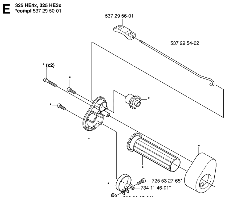 Handle Diagram and Parts List for 325HA110 20054000001-20040100000 Husqvarna Hedge Trimmer