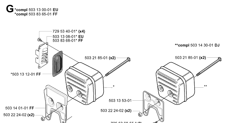 Muffler Diagram and Parts List for 3120 20013500001-Current Husqvarna Chainsaw