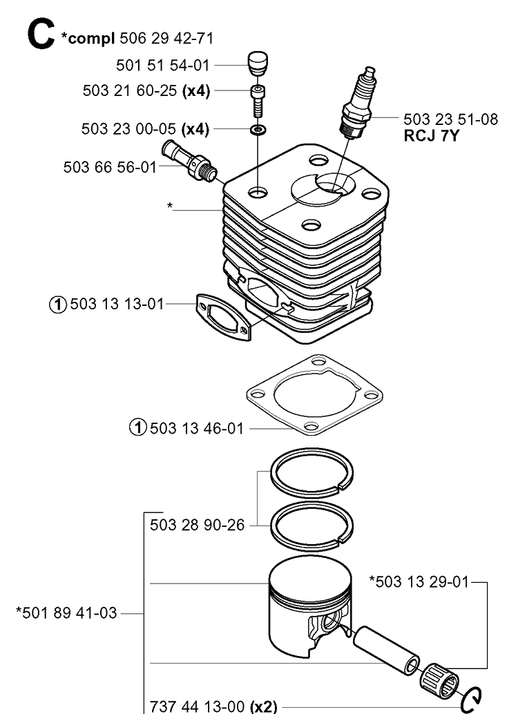 Cylinder Piston Diagram and Parts List for 3120 20013500001-Current Husqvarna Chainsaw