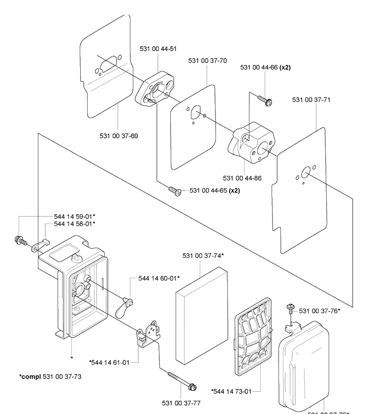 Air Filter Diagram and Parts List for 165BT 2005-08 Husqvarna Leaf Blower / Vacuum
