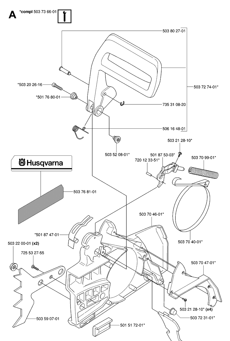 Chain Brake And Clutch Cover Diagram and Parts List for 272XP 20070100001-20091400000 Husqvarna Chainsaw
