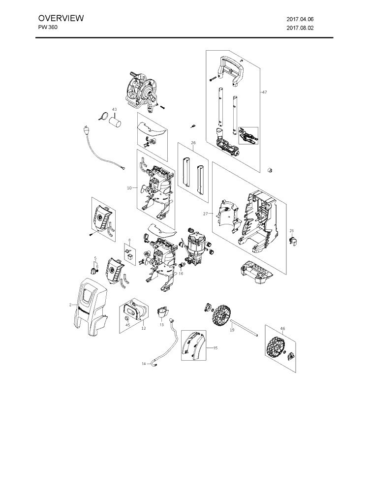 Overview Diagram and Parts List for PW360 (967677801)(2017-10) Husqvarna Pressure Washer