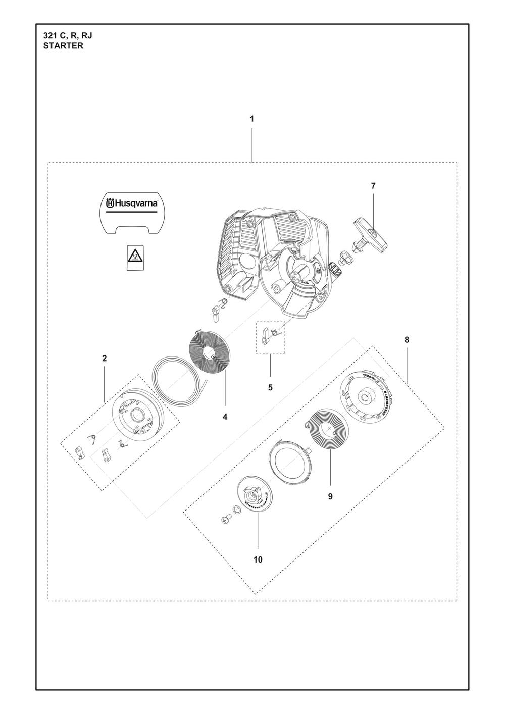Starter Diagram and Parts List for 321RJ  Husqvarna Brush Cutter