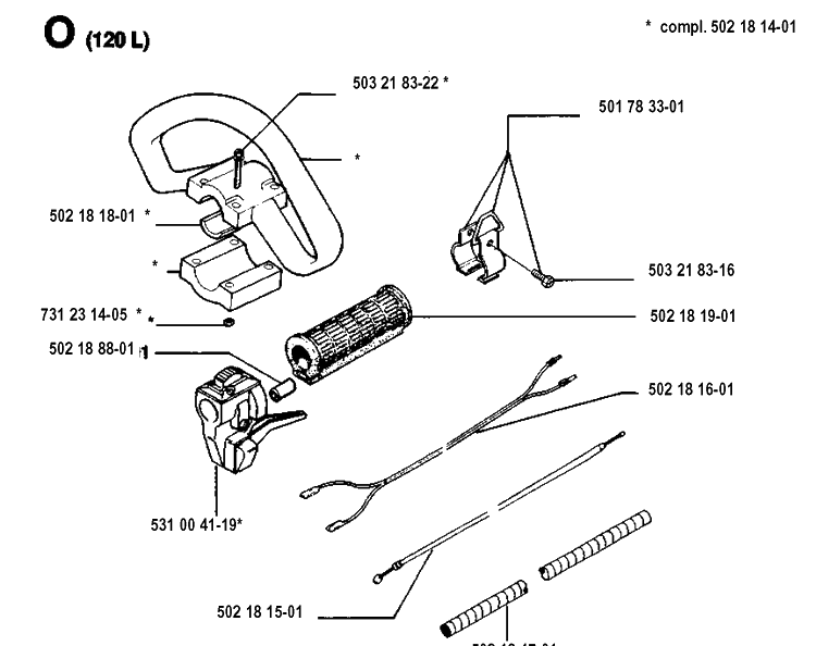 Handle And Controls Diagram and Parts List for 120R  Husqvarna Brush Cutter