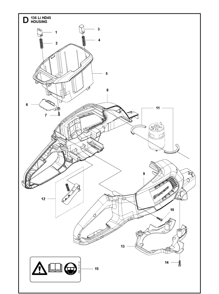 Housing Diagram and Parts List for 136LIHD45  Husqvarna Hedge Trimmer
