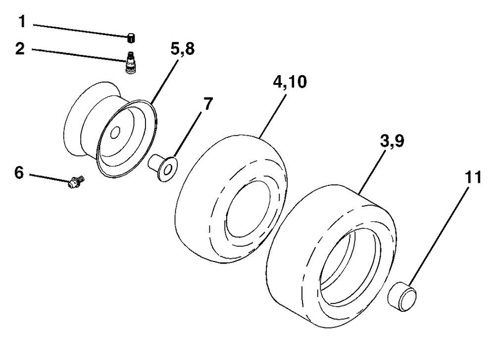 Wheels And Tires Diagram and Parts List for LT18542 (954571748-B)(2004-02) Husqvarna Lawn Tractor