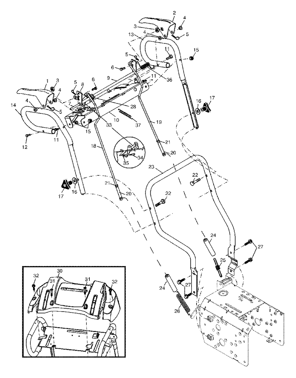 Handles Diagram and Parts List for 524STE (954224200-A)(2004-08) Husqvarna Snow Blower