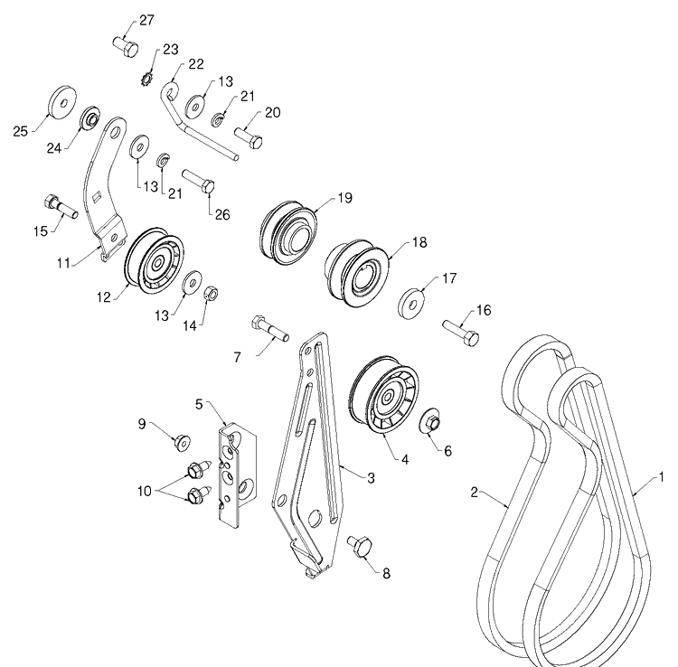 Chassis, Engine And Pulleys 2 Diagram and Parts List for 1830HV (96193007304)(2012-06) Husqvarna Snow Blower