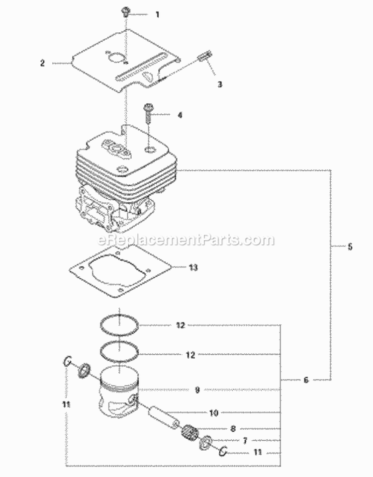 Cylinder Piston Diagram and Parts List for 580BTS 2011-05 Husqvarna Leaf Blower / Vacuum