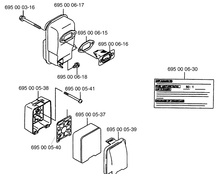 Muffler And Air Filter Diagram and Parts List for 155BT (WR07-8-98)(1998-10) Husqvarna Leaf Blower / Vacuum