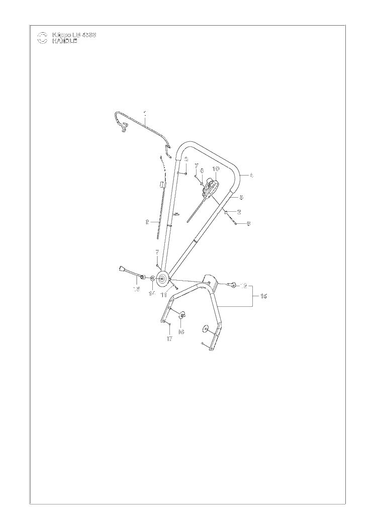 Handle Diagram and Parts List for LB453S  Husqvarna Lawn Mower