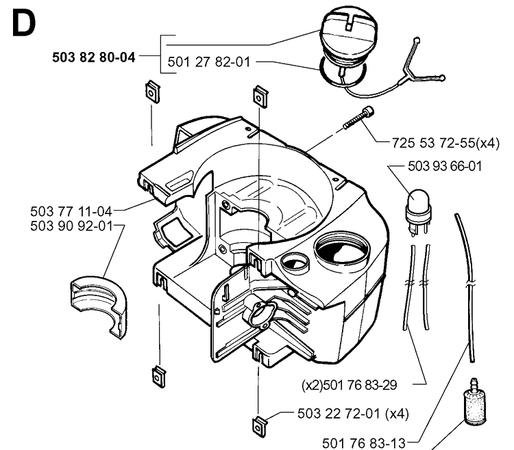 Crankcase Diagram and Parts List for 225H75 19980900001-20022200000 Husqvarna Hedge Trimmer