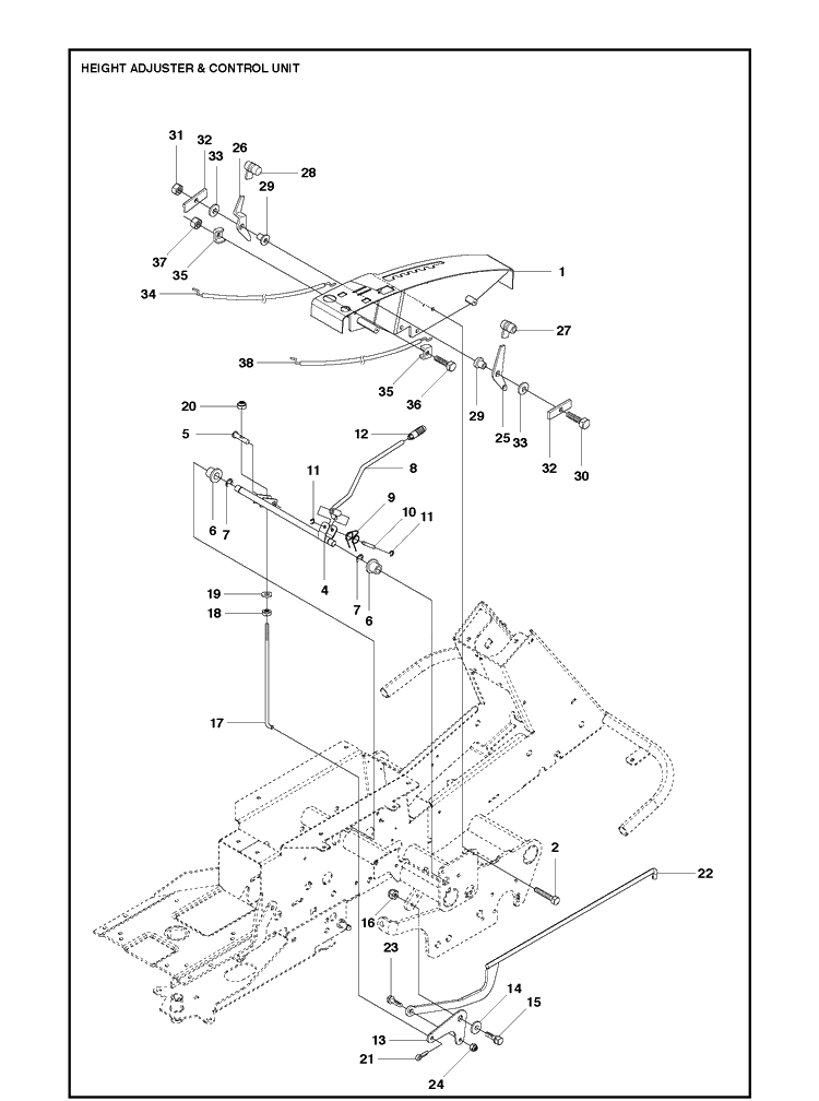 Height Adjustment Diagram and Parts List for R422TS AWD Husqvarna Lawn Mower