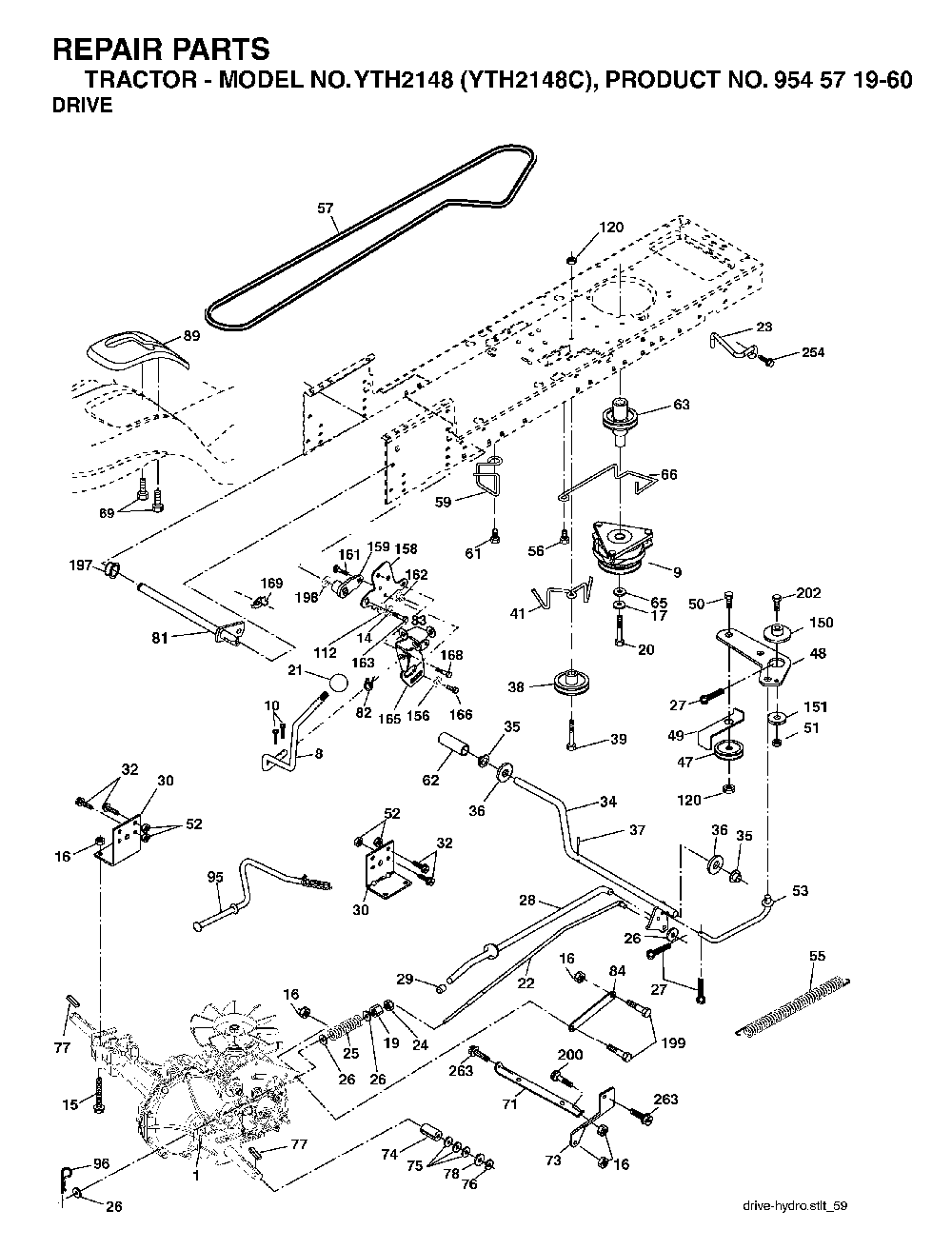 Drive Diagram and Parts List for YTH2148C (954571960)(2004-03) Husqvarna Lawn Tractor