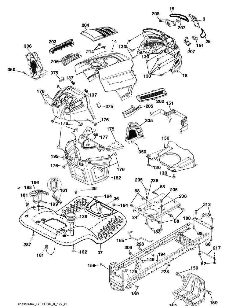 Chassis / Frame Diagram and Parts List for YTH22V46 (96045004800)(2013-09) Husqvarna Lawn Tractor