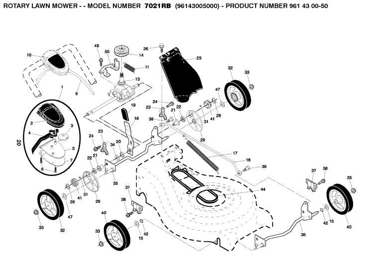 Drive 2 Diagram and Parts List for 7021RB  Husqvarna Lawn Mower