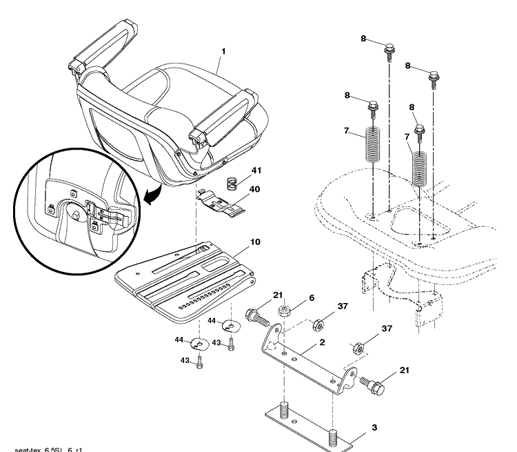 Seat Diagram and Parts List for TC342 (96051018600)(2018-09) Husqvarna Lawn Tractor