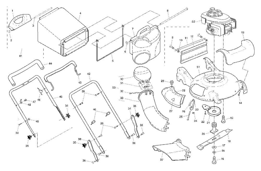 General Assembly Diagram and Parts List for 55R21HV (954223210-C)(2003-12) Husqvarna Lawn Mower