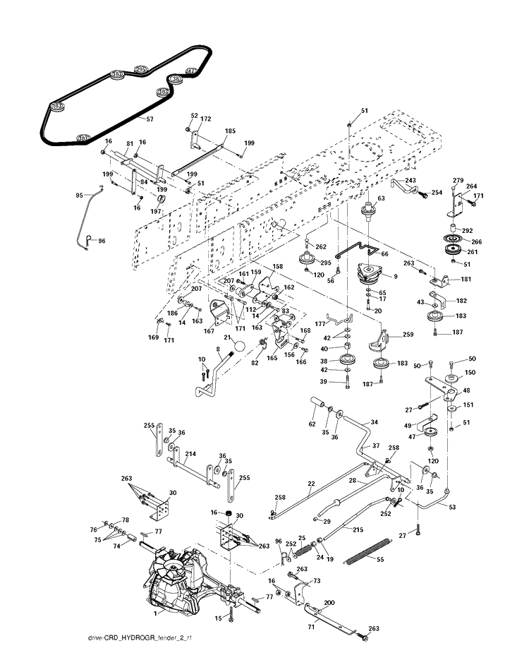 Drive Diagram and Parts List for CTH150 (96061018202)(2007-09) Husqvarna Lawn Tractor