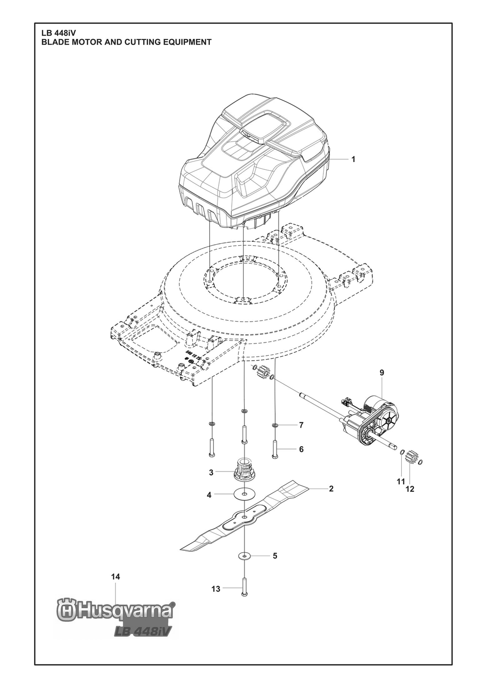 Blade Motor And Cutting Equipment Diagram and Parts List for LB448IV  Husqvarna Lawn Mower