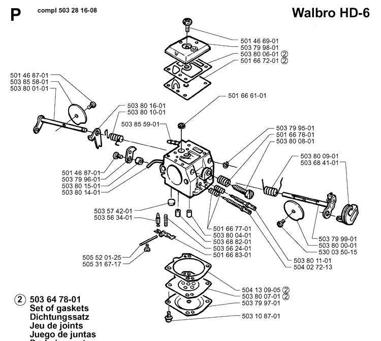 Carburetor Details Diagram and Parts List for 371XP 19963500001-19974900000 Husqvarna Chainsaw
