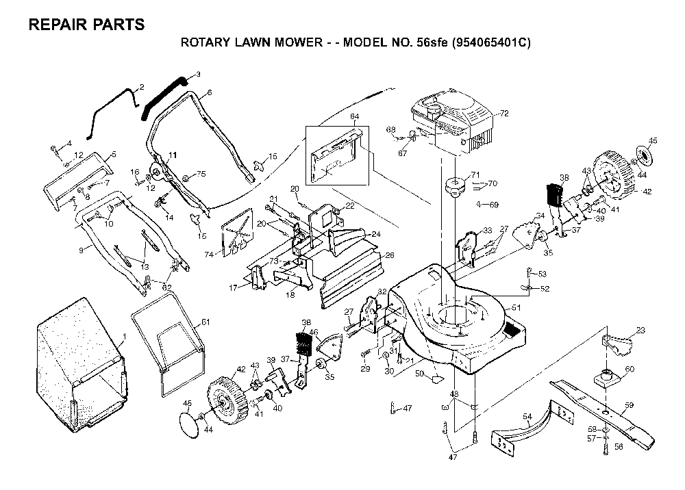 Repair Parts Diagram and Parts List for 56SFE (954065401C)(1995-04) Husqvarna Lawn Mower