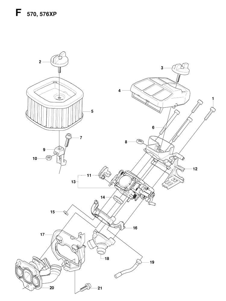 Carburetor And Air Filter Diagram and Parts List for 576XP-576XPEPA 20083100001-20100100000 Husqvarna Chainsaw