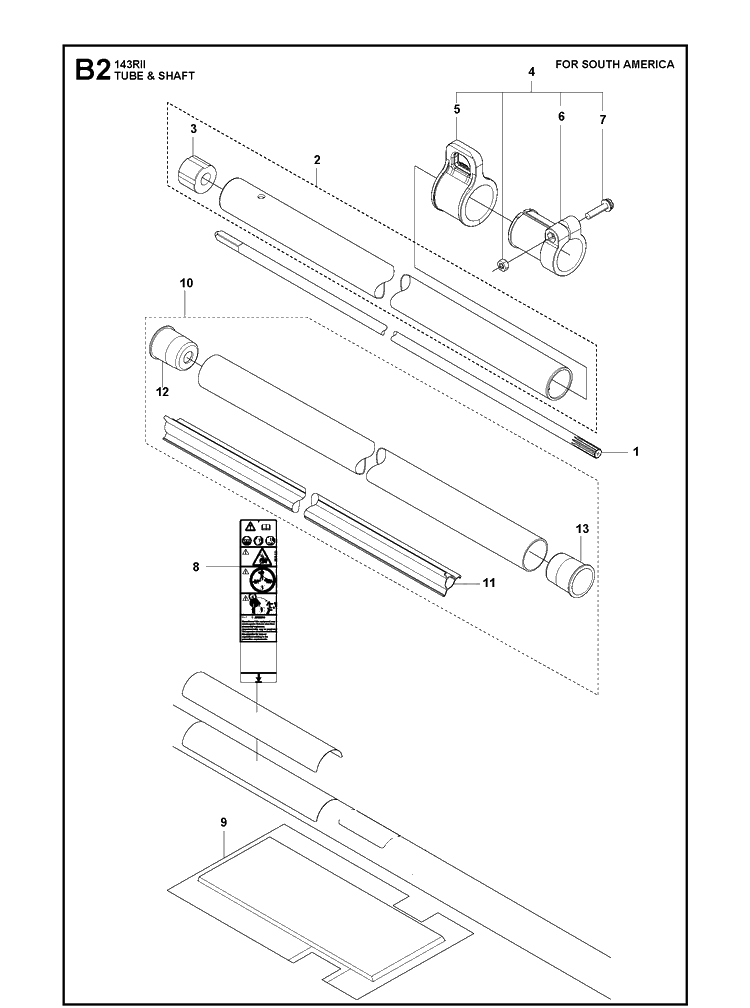 Tube And Shaft  2 Diagram and Parts List for 143RII 20200400001-Current Husqvarna Brush Cutter