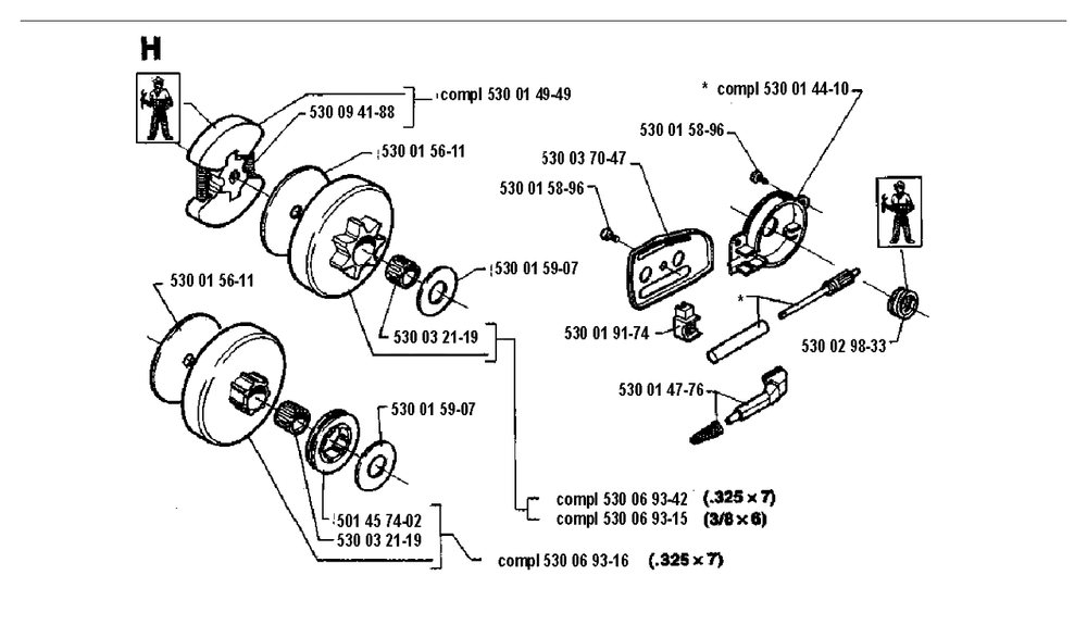 Clutch And Oil Pump Diagram and Parts List for 36 19941800001 & Above Husqvarna Chainsaw