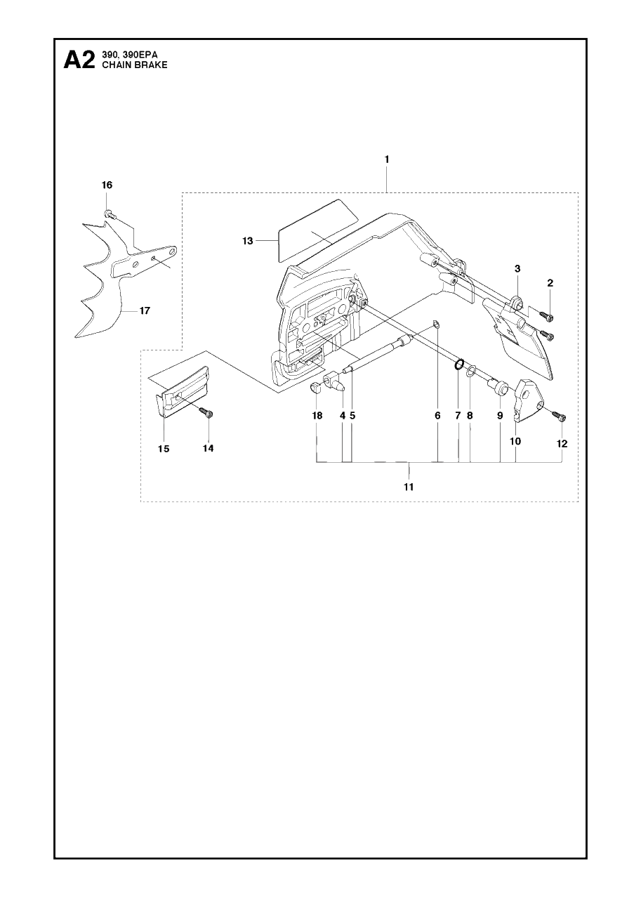 Chain Brake Diagram and Parts List for 390XP-XPG-XPW (EPA)(20101800001 - 20111800000) Husqvarna Chainsaw