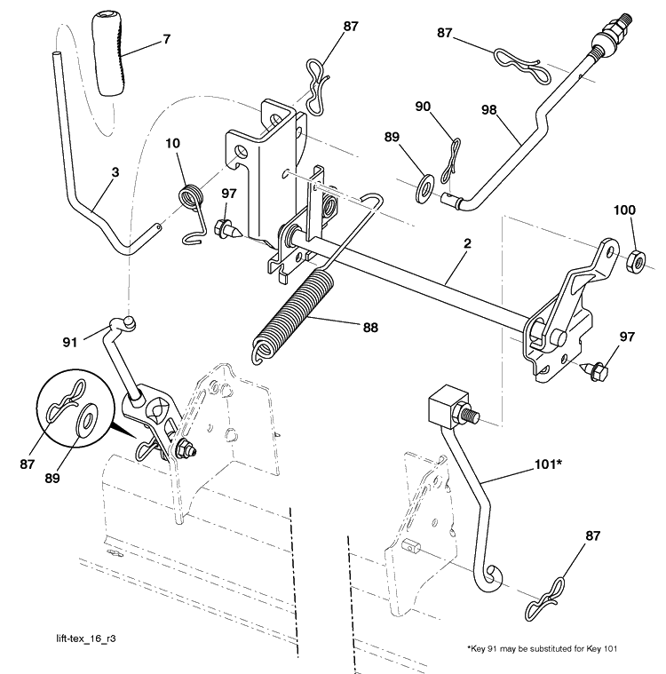 Mower Lift Diagram and Parts List for YTH2042TD (96041005403)(2010-02) Husqvarna Lawn Mower