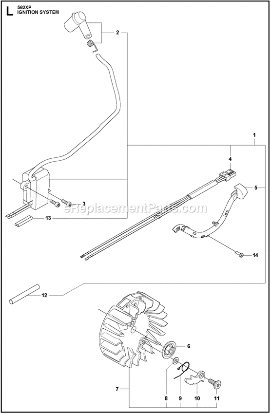Ignition System Diagram and Parts List for 562XPG  Husqvarna Chainsaw