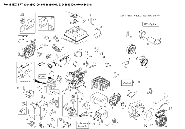 Engine 2 Diagram and Parts List for ST224  Husqvarna Snow Blower