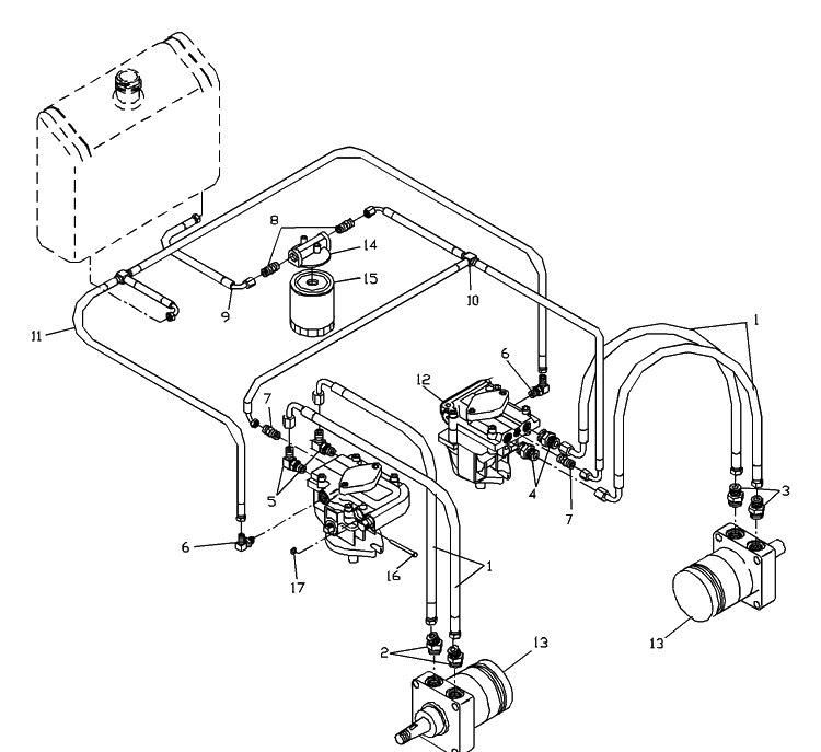 Hydraulic Assembly Diagram and Parts List for WH3615 2001-02 Husqvarna Lawn Mower