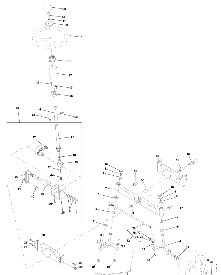 Steering Assembly Diagram and Parts List for LTH130 (954140005G)(1998-07) Husqvarna Lawn Mower