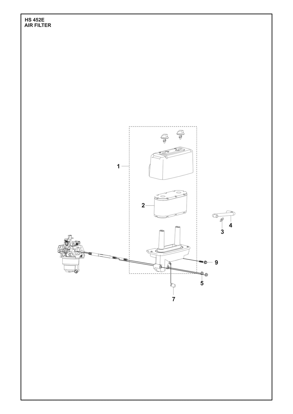 Air Filter Diagram and Parts List for HS452E  Husqvarna Engine