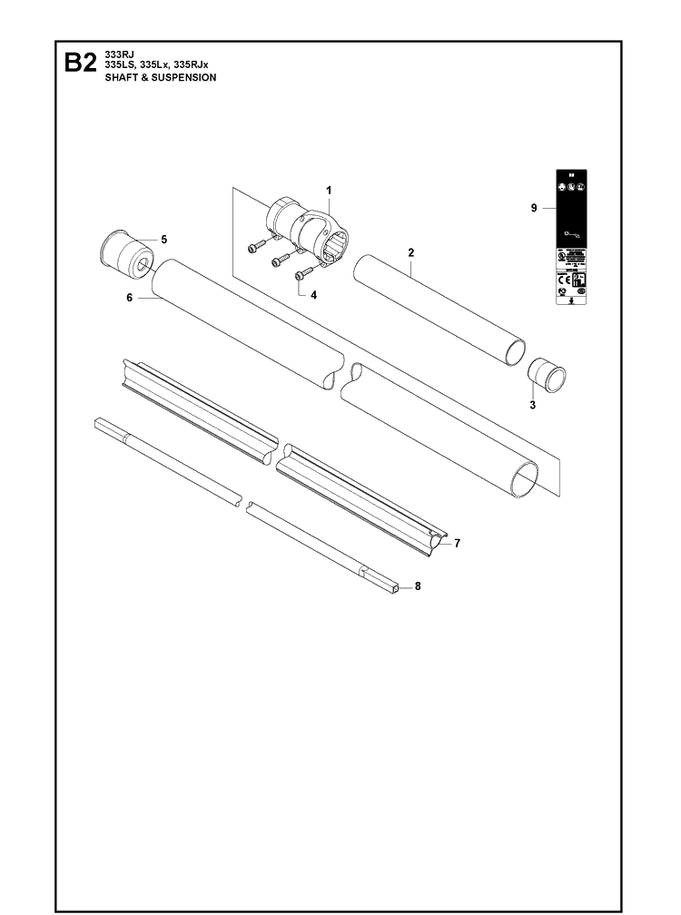 Shaft And Suspension Diagram and Parts List for 335LX 20080100001-20105299999 Husqvarna Edger