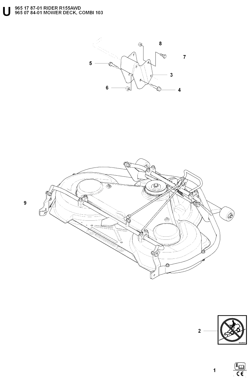 103cm Cutting Deck Diagram and Parts List for R155AWD (965178701)(2007-03) Husqvarna Lawn Tractor
