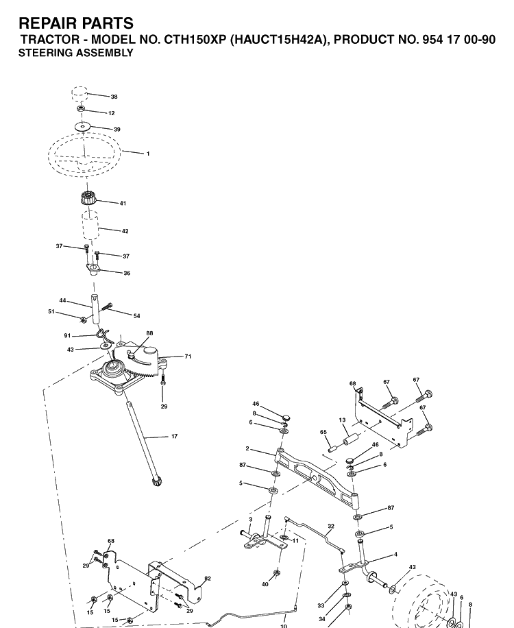 Steering Diagram and Parts List for CTH150XP (HAUCT15H42A)(2003-01) Husqvarna Lawn Tractor