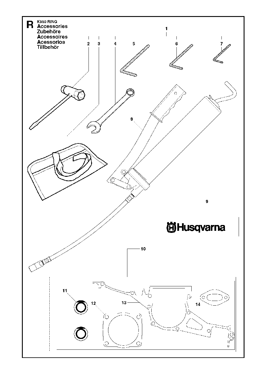 Tools Diagram and Parts List for K950RING 2007-01 Husqvarna Circular Saw
