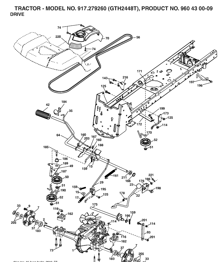 Drive Diagram and Parts List for GTH2448T (917279260)(2006-06) Husqvarna Lawn Tractor