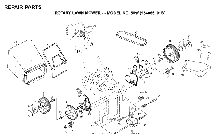 Repair Parts 6 Diagram and Parts List for 56SF (954066101)(1995-04) Husqvarna Lawn Mower