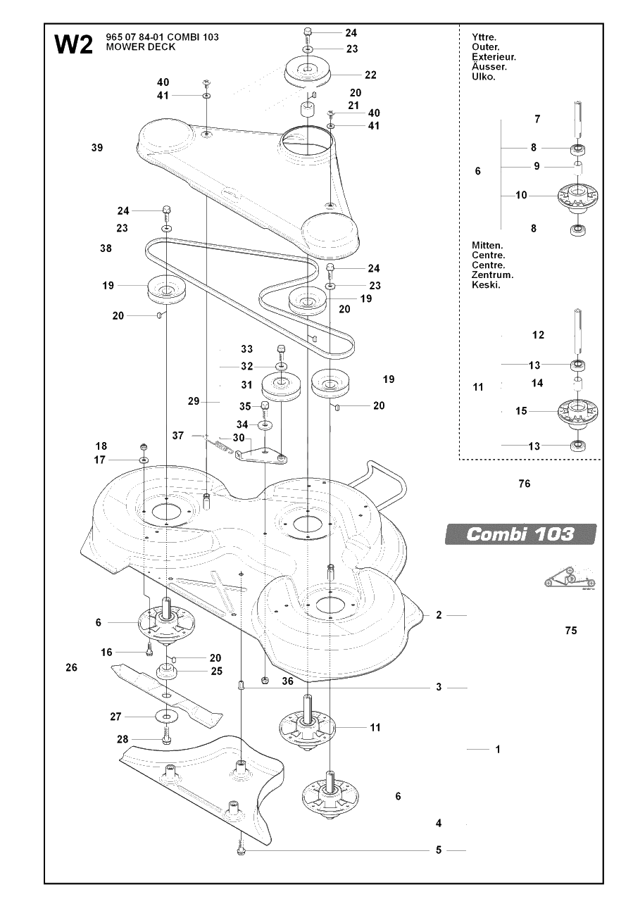 103cm Cutting Deck 3 Diagram and Parts List for R175AWD (965105001)(2007-01) Husqvarna Lawn Tractor