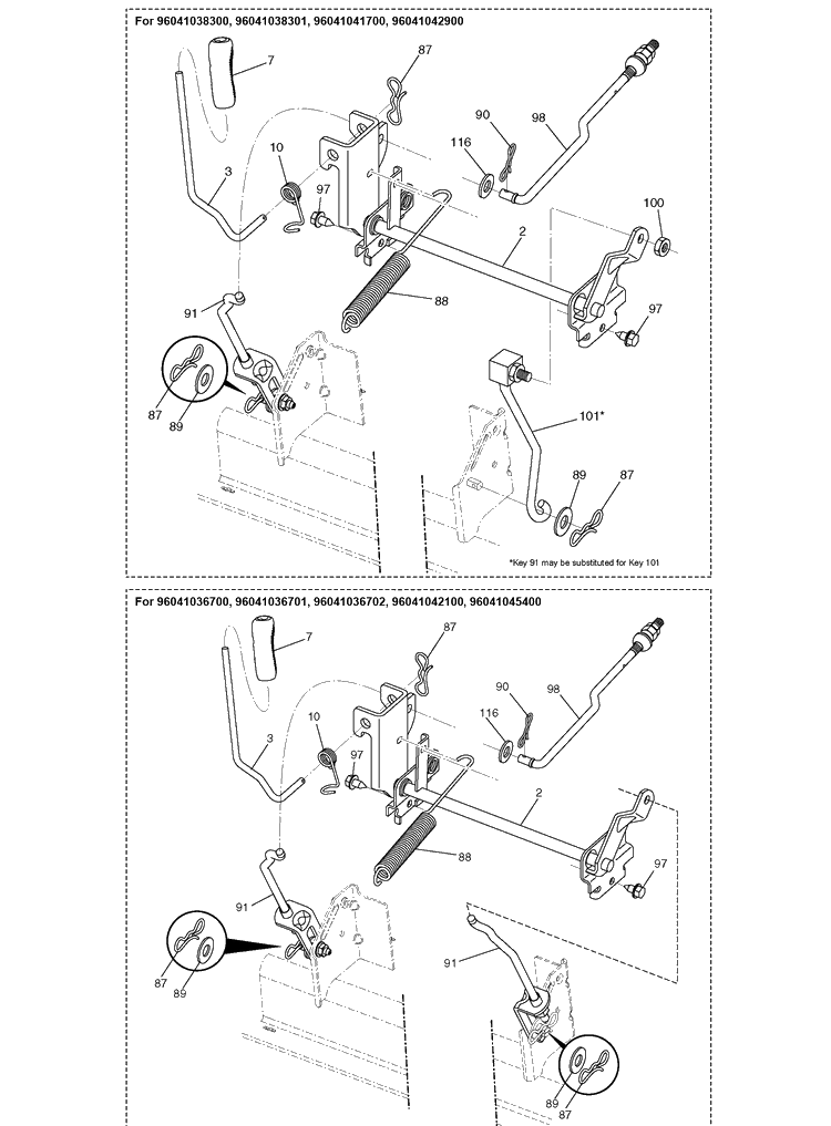 Mower Lift / Deck Lift Diagram and Parts List for TS138  Husqvarna Lawn Tractor