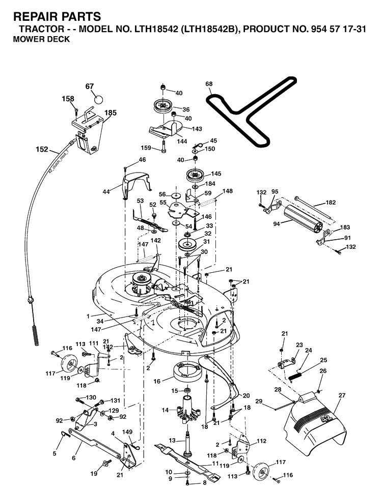 Mower Deck / Cutting Deck Diagram and Parts List for LTH18542-LTH18542B 2004-03 Husqvarna Lawn Tractor