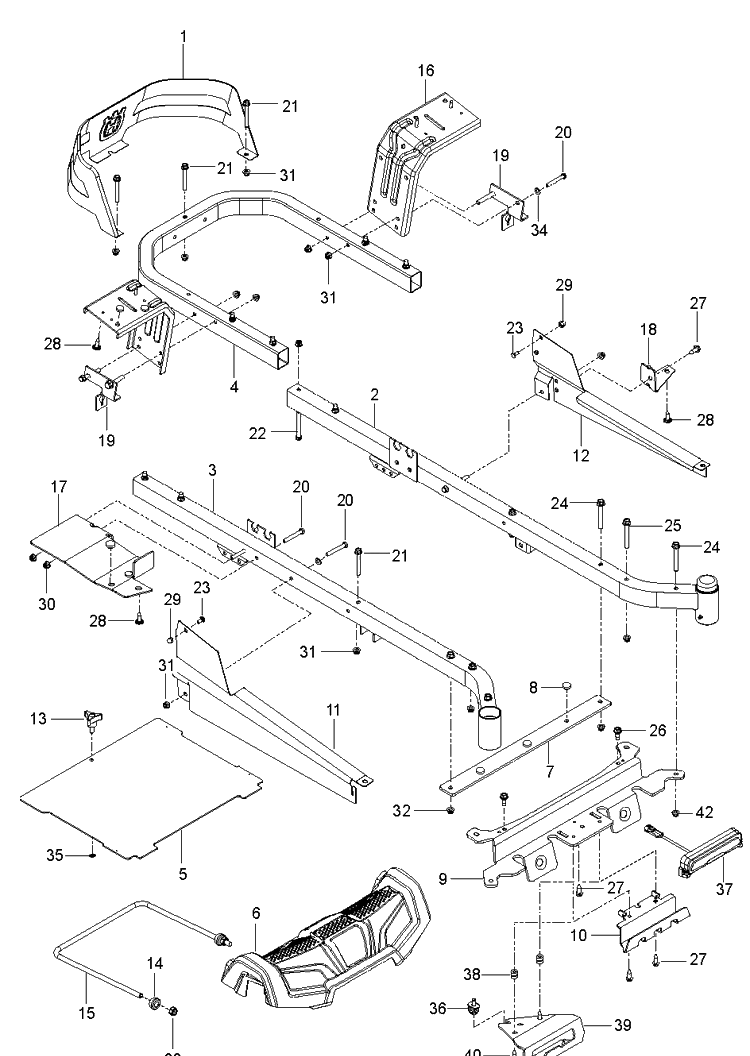 Frame Diagram and Parts List for Z254  Husqvarna Lawn Mower