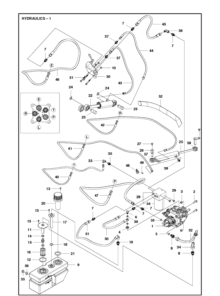 Hydraulics 2 Diagram and Parts List for P520D (967848801)(2018) Husqvarna Lawn Mower