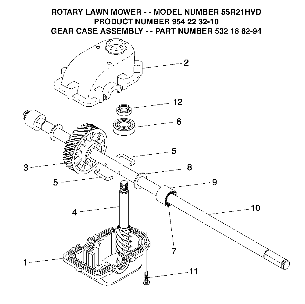 Gear Case Diagram and Parts List for 55R21HVD (954223210, 532188294)(2004-05) Husqvarna Lawn Mower